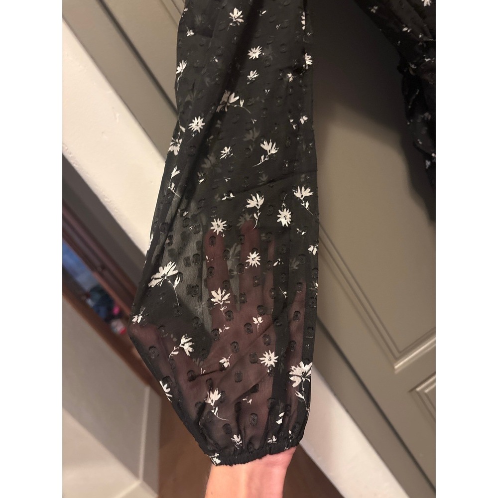 Spring + Mercer Black Floral Swiss Dot Ruffle Wrap Mini Dress XS NWT - Picture 6 of 10